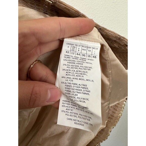 Marella Ruffle Gold Embroidered Stripe Blazer Mock Neck Clasp Women's Size 12 - Picture 7 of 10